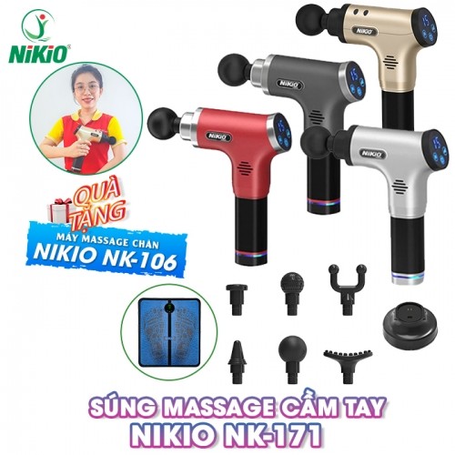 Súng massage cầm tay Nikio NK-171 - 80W -  6 đầu, 6 tốc độ và 5 chế độ mát xa