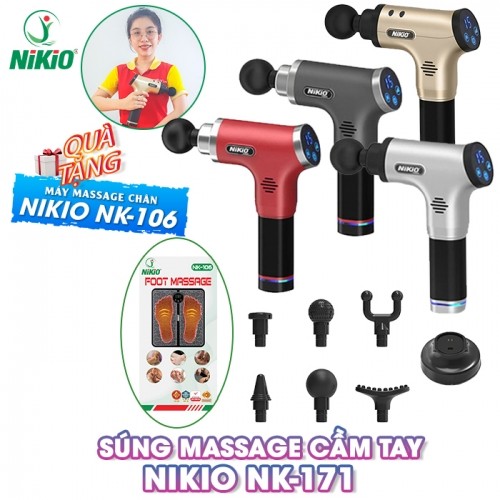 Súng massage cầm tay Nikio NK-171 - 80W -  6 đầu, 6 tốc độ và 5 chế độ mát xa