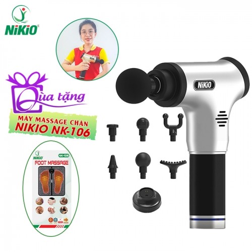 Súng massage cầm tay Nikio NK-171 Bạc - 6 đầu mát xa, 6 chế độ massage, đế sạc thông minh