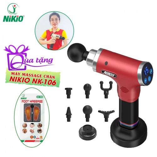 Súng massage cầm tay Nikio NK-171 đỏ - 6 đầu, 5 chế độ cao cấp