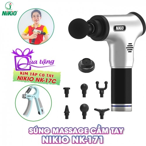 Súng massage cầm tay Nikio NK-171 Bạc - 6 đầu mát xa, 6 chế độ massage, đế sạc thông minh