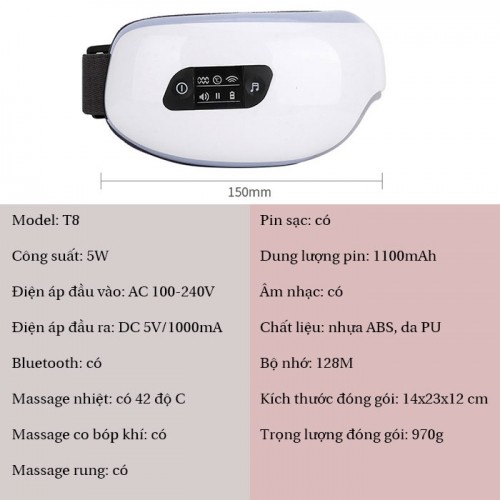 Máy massage mắt thông minh Bluetooth màu trắng
