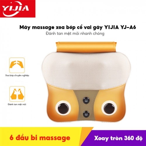 Máy (gối) massage xoa bóp cổ vai gáy YIJIA YJ-A6, công nghệ xoa bóp dây ấn 360 độ nhiệt hồng ngoại
