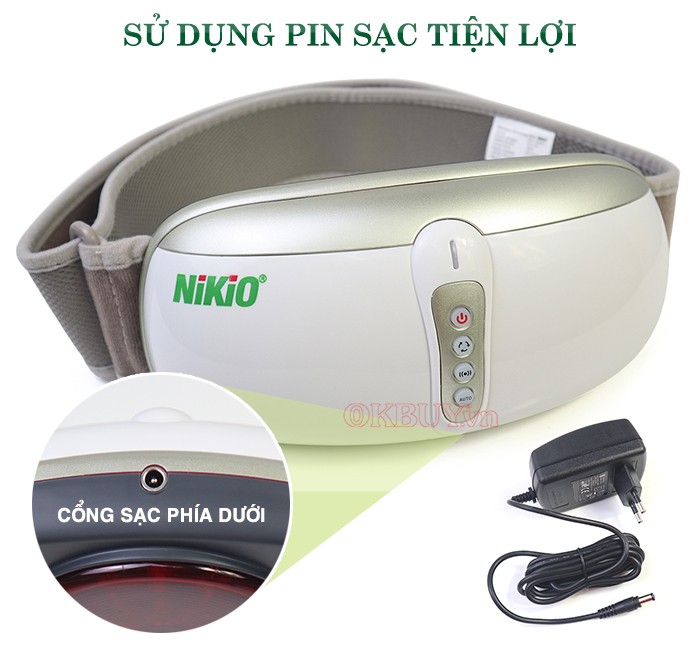 Đai massage bụng Nikio NK-169DC vận hành bằng pin sạc nên bạn có thể thuận tiện sử dụng mọi lúc mọi nơi