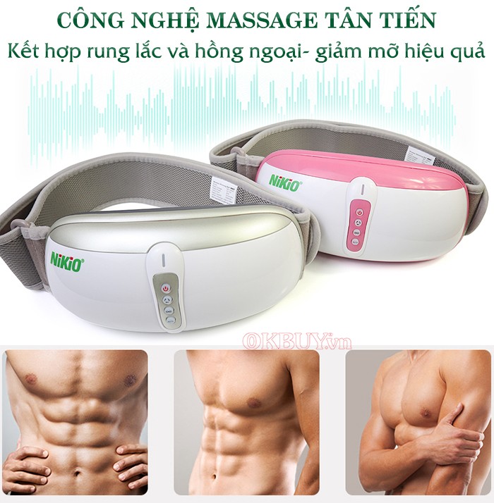 Đai massage bụng Nikio NK-169DC pin sạc Nhật Bản được hãng áp dụng 2 kỹ thuật massage tân tiến là rung lắc và hồng ngoại