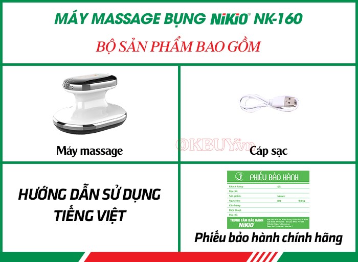Bộ sản phẩm gồm có của máy massage bụng Nikio NK-160