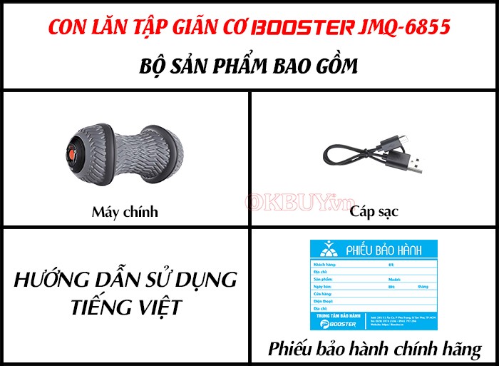 Bộ sản phẩm bao gồm của con lăn tập giãn cơ Booster JMQ