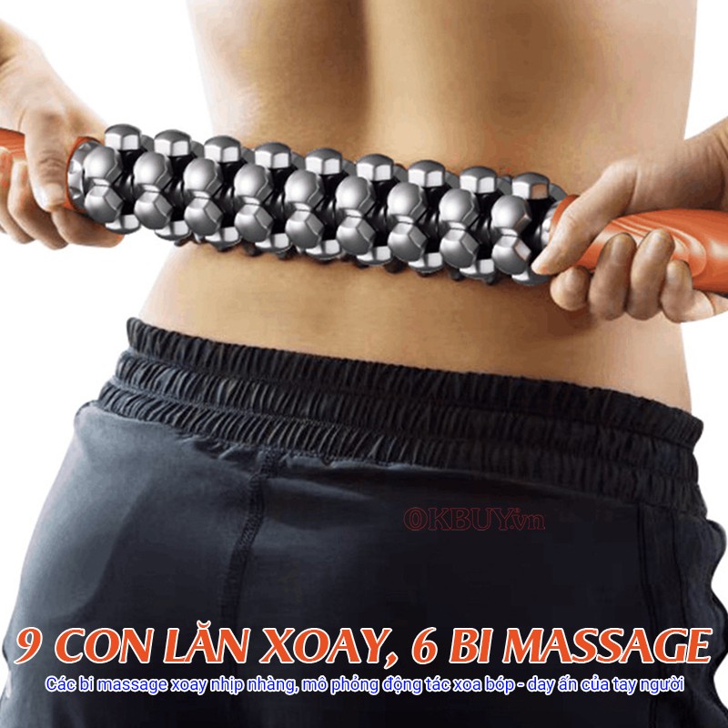 Gậy massage giãn cơ toàn thân với 9 con lăn xoay