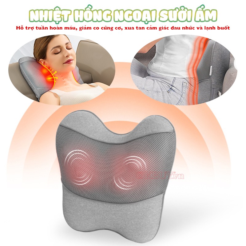 Gối massage lưng cổ vai gáy nhiệt hồng ngoại sưởi ấm Booster BT-30