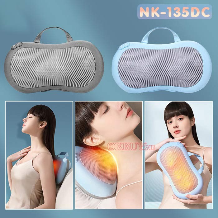 Gối massage pin sạc hồng ngoại đa năng Nikio NK-135DC - Giảm đau mỏi cổ vai gáy