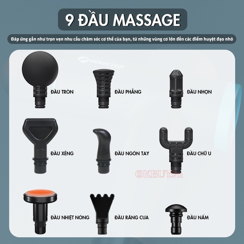Súng massage cầm tay Booster M2-B 9 đầu massage