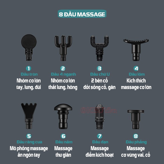 Súng massage cầm tay với 8 đầu chuyên dụng chỉnh Booster M2-E