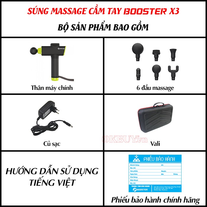 Súng massage cầm tay cao cấp 6 đầu Booster X3