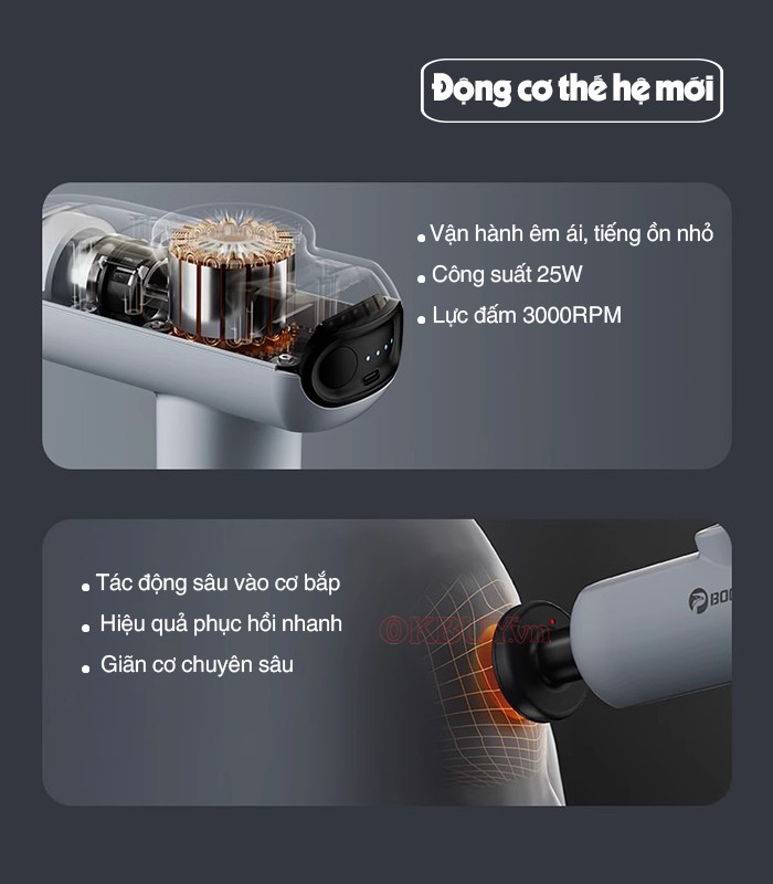 Súng massage cầm tay động cơ không chổi than Booster Mini V2 8 đầu