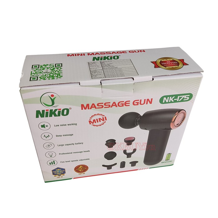 Súng massage cầm tay giãn cơ mini hộp màu mới 2 Nikio Nk-175