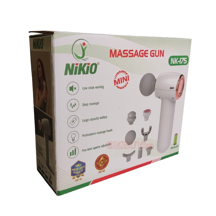 Súng massage cầm tay giãn cơ mini hộp màu mới 3 Nikio Nk-175