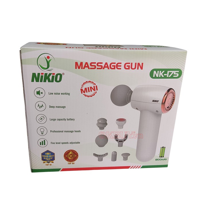 Súng massage cầm tay giãn cơ mini hộp màu mới  Nikio Nk-175