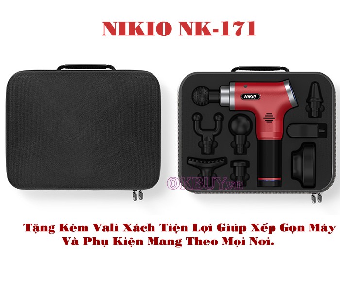 Máy massage gun Nhật Bản Nikio NK-171 đỏ tím