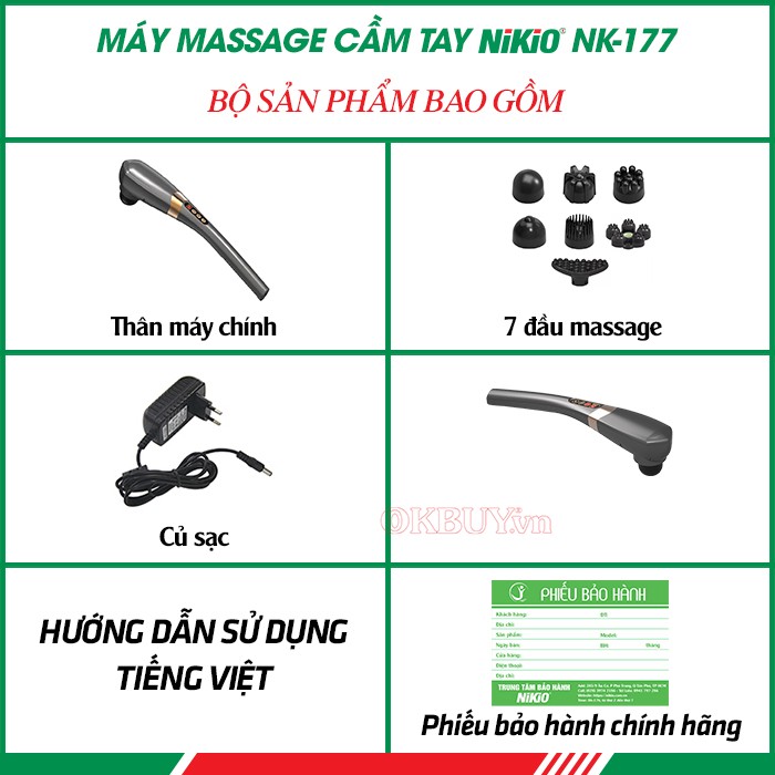  Bộ sản phẩm bao gồm của máy massage lưng cầm tay Nikio NK-177