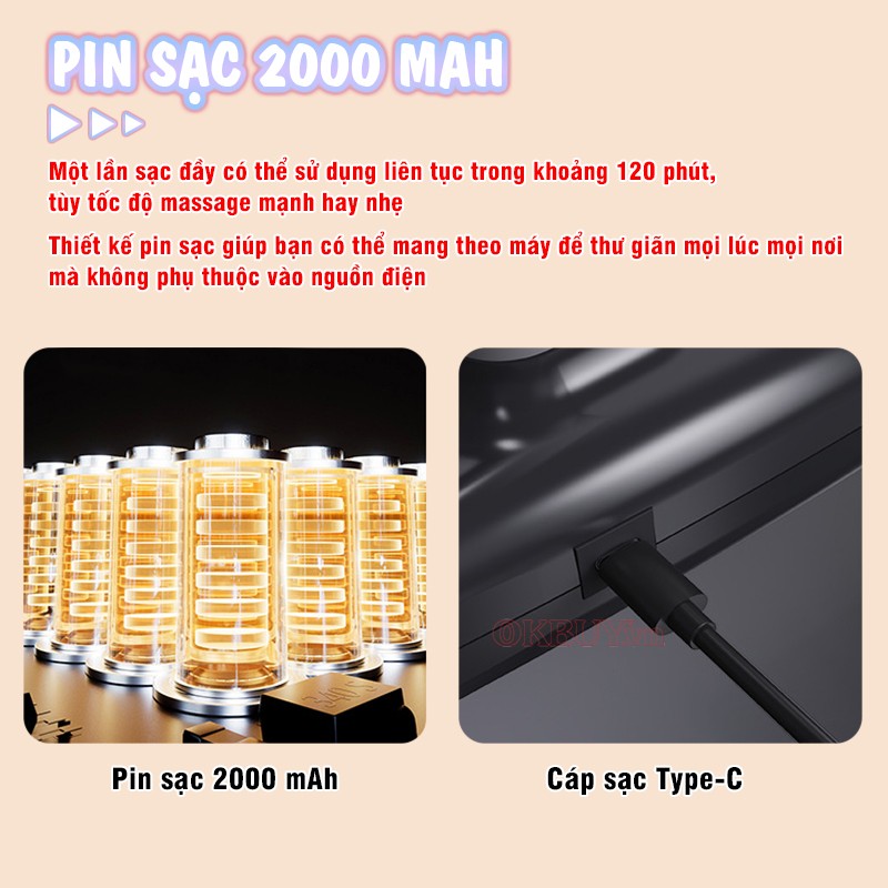 Súng massage cầm tay 4 đầu pin sạc 2000 mAh Nikio NK-272