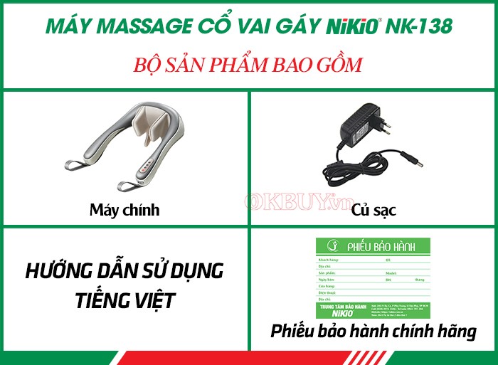  Bộ sản phẩm bao gồm của máy massage cổ vai gáy 6D pin sạc Nikio NK-138