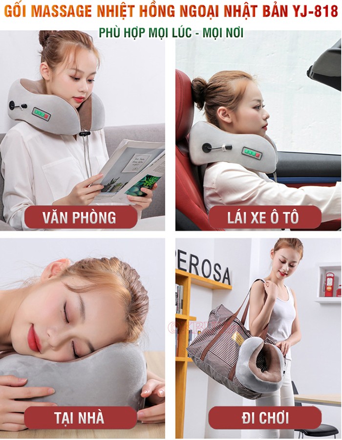 Gối massage nhiệt hồng ngoại trị đau mỏi cổ Nhật Bản YJ-818