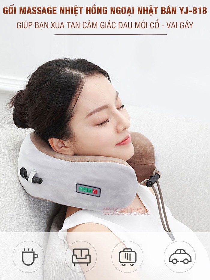 Gối massage nhiệt hồng ngoại trị đau mỏi cổ Nhật Bản YJ-818