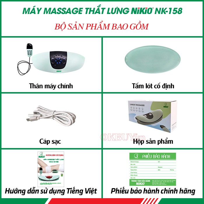 Bộ sản phẩm của máy massage thắt lưng Nikio NK-158