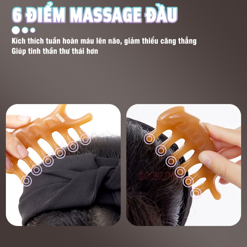 Lược massage đầu, chải cơ, ấn huyệt mũi, cổ vai gáy 6 điểm massage ấn huyệt Nikio NK-03C2