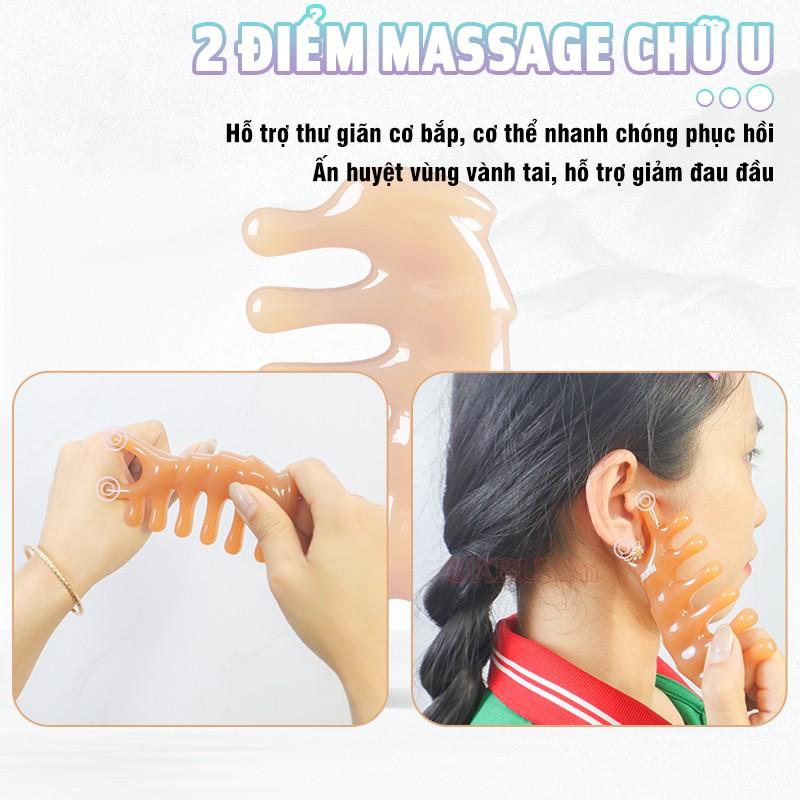 Lược massage đầu, chải cơ, ấn huyệt mũi, cổ vai gáy 2 điểm massage cạo gió Nikio NK-03C2