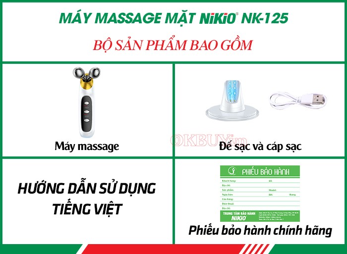 Bộ sản phẩm gồm có của máy massage mặt Nikio NK-125