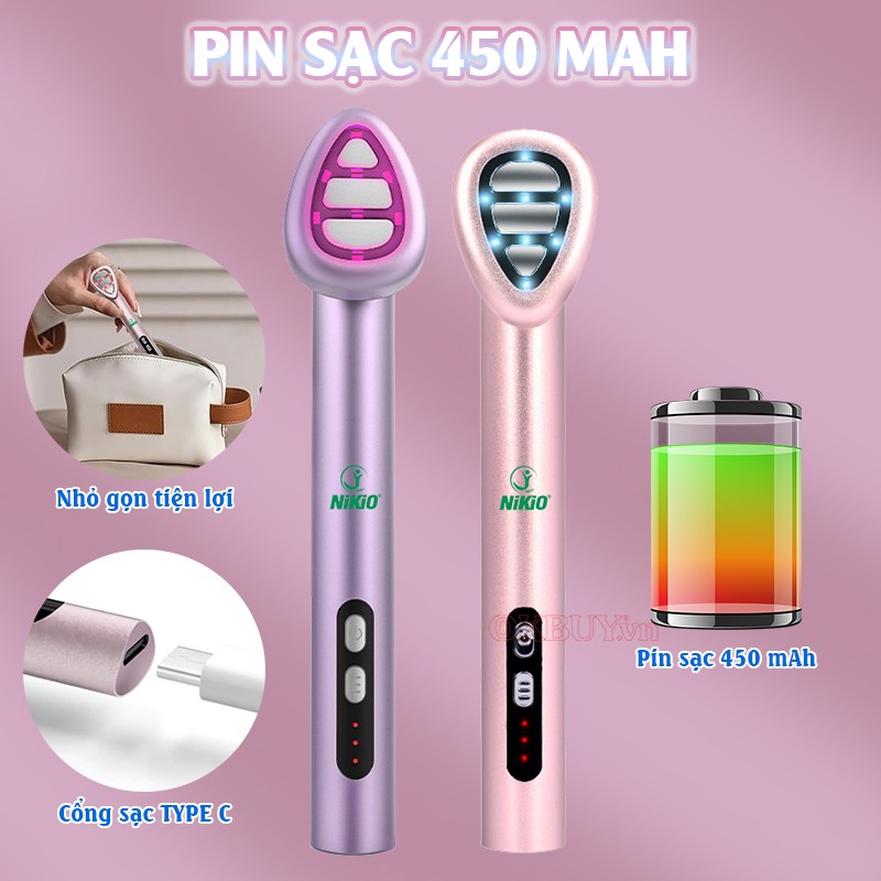 Máy massage mặt, mắt, môi pin sạc 450 mAh Nikio NK-125D