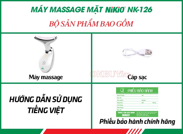 Bộ sản phẩm gồm có của máy massage mặt Nikio NK-126