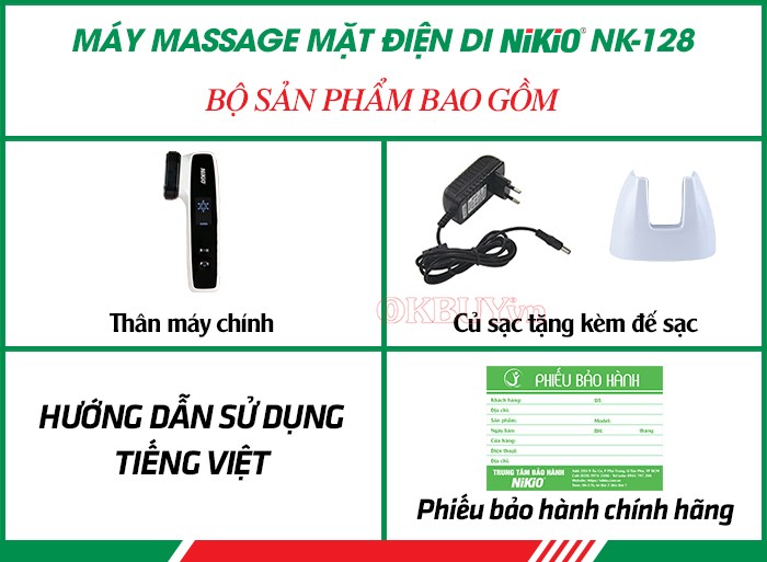  Bộ sản phẩm bao gồm của máy massage mặt ion Nikio NK-128