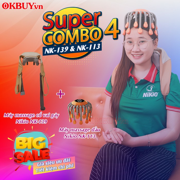 Combo máy massage cổ vai gáy Nikio NK-139 và máy massage đầu Nikio NK-113
