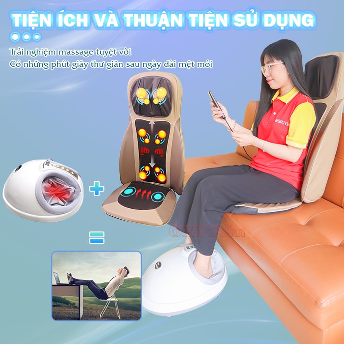 Bộ sản phẩm chăm sóc sức khỏe toàn diện - ghế massage Nikio NK-180 và máy massage chân Puli PL-909 thuận tiện sử dụng