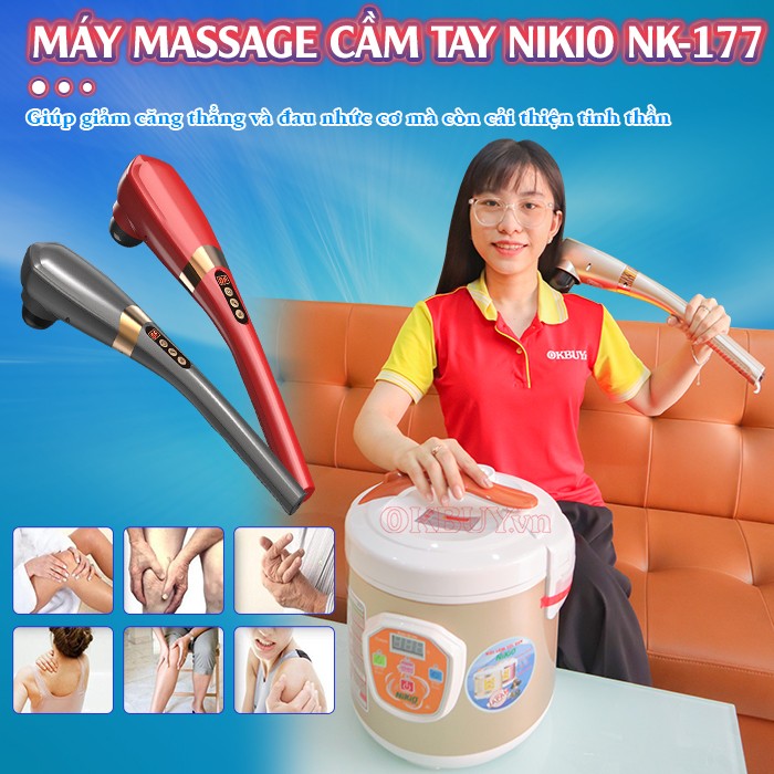 Bộ sản phẩm chăm sóc sức khỏe - nồi làm tỏi đen Nikio NK-686 và máy massage cầm tay Nikio NK-177 máy massage cầm tay giảm đau nhức cơ thể