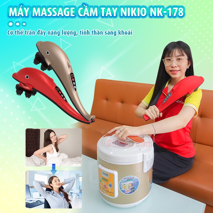 Bộ sản phẩm chăm sóc sức khỏe - nồi làm tỏi đen Nikio NK-696 và máy massage cầm tay Nikio NK-178 với máy massage cầm tay cải thiện sức khỏe