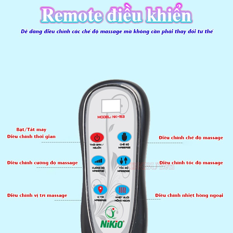 Nệm massage toàn thân remote điều khiển Nikio NK-153
