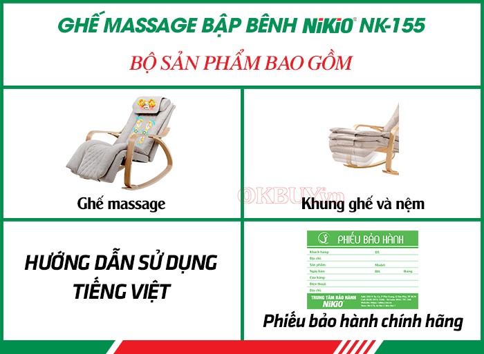 Bộ sản phẩm bao gồm của massage toàn thân bập bênh thư giãn Nikio NK-155