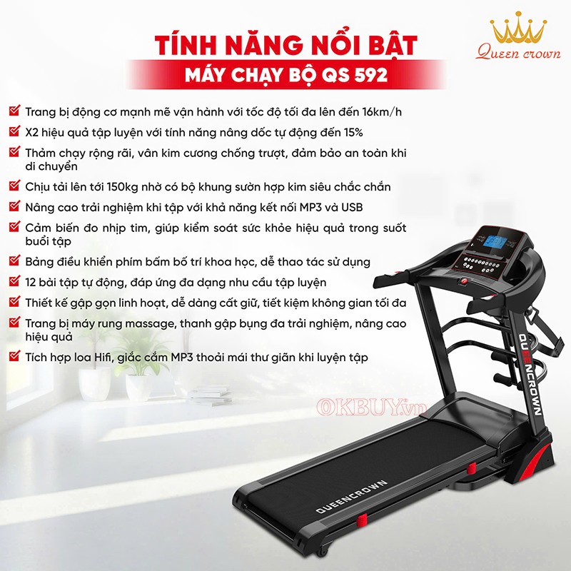Máy chạy bộ tính năng nổi bật Queen Crown QS592