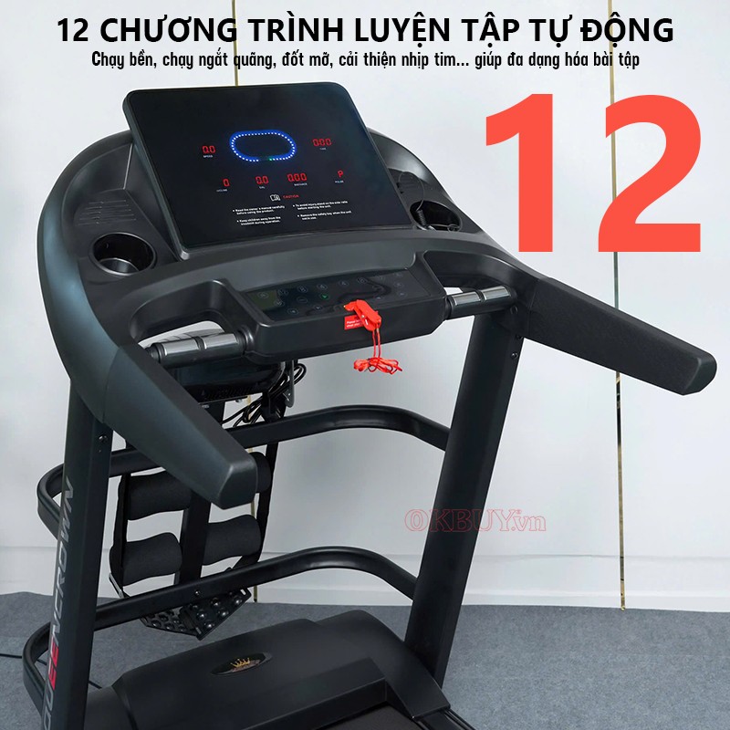 Máy chạy bộ với 12 chương trình tập luyện Queen Crown QS 680