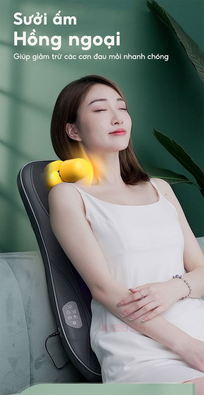 Đệm massage xoa bóp lưng cổ vai gáy YIJIA YJ-M11 sưởi ấm hồng ngoại
