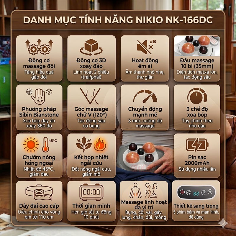 Máy massage bụng xoay 360 độ Nikio NK-166DC