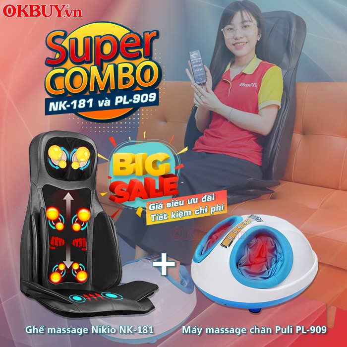 Combo ghế massage toàn thân Nikio NK-181 và máy massage chân Puli PL-909