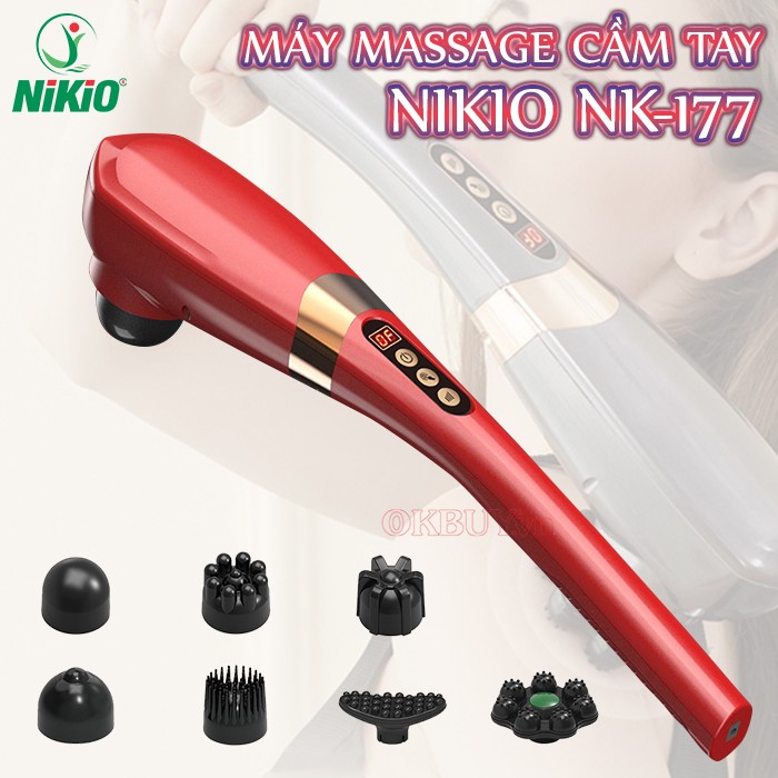 Máy massage cầm tay 7 đầu màu đỏ Nikio NK-177