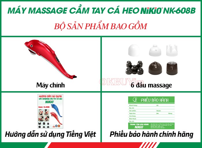 Bộ sản phẩm gồm có của máy massage cầm tay Nikio NK-608B