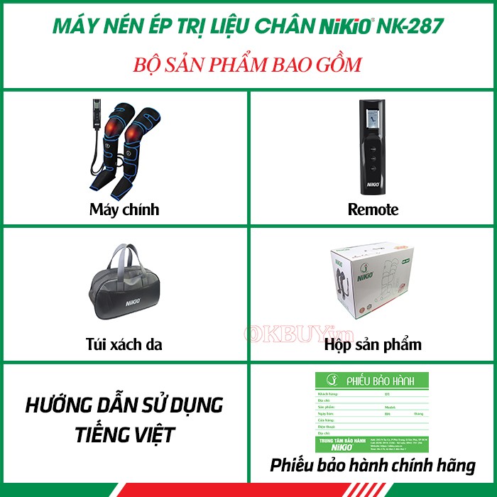  Bộ sản phẩm bao gồm của máy nén ép trị liệu suy giãn tĩnh mạch chân Nikio NK-287