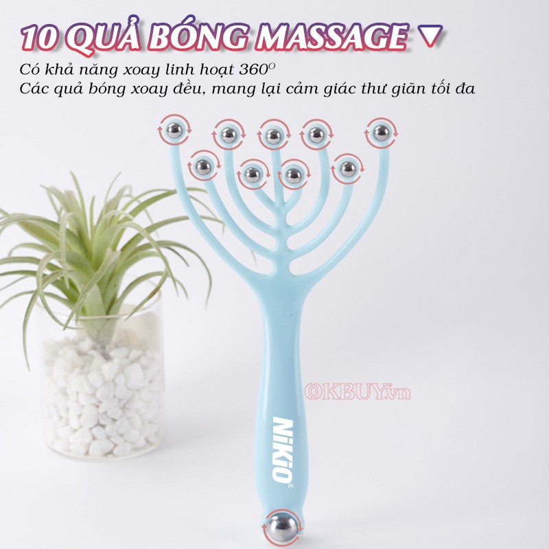 Cây massage đầu bạch tuộc có 10 quả bóng xoay 360 độ Nikio NK-01C