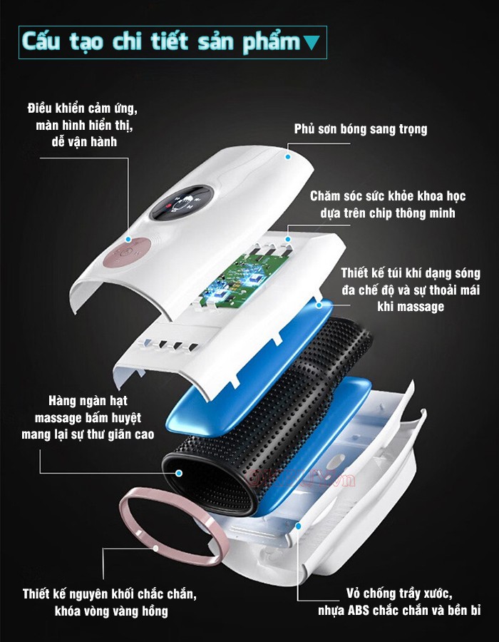 Máy massage bàn tay pin sạc cấu tạo chi tiết sản phẩm Nikio NK-330